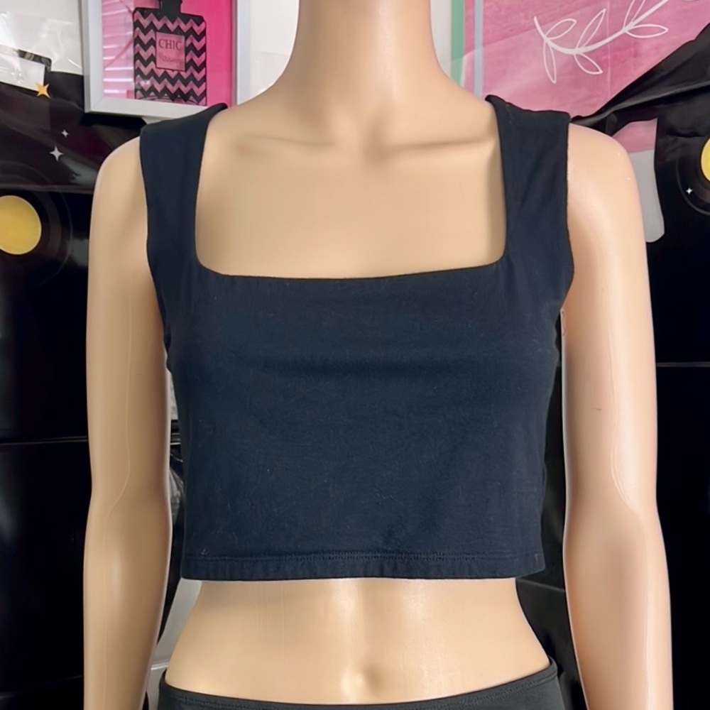 Wild Fable Black Sleeveless Fitted Crop Top